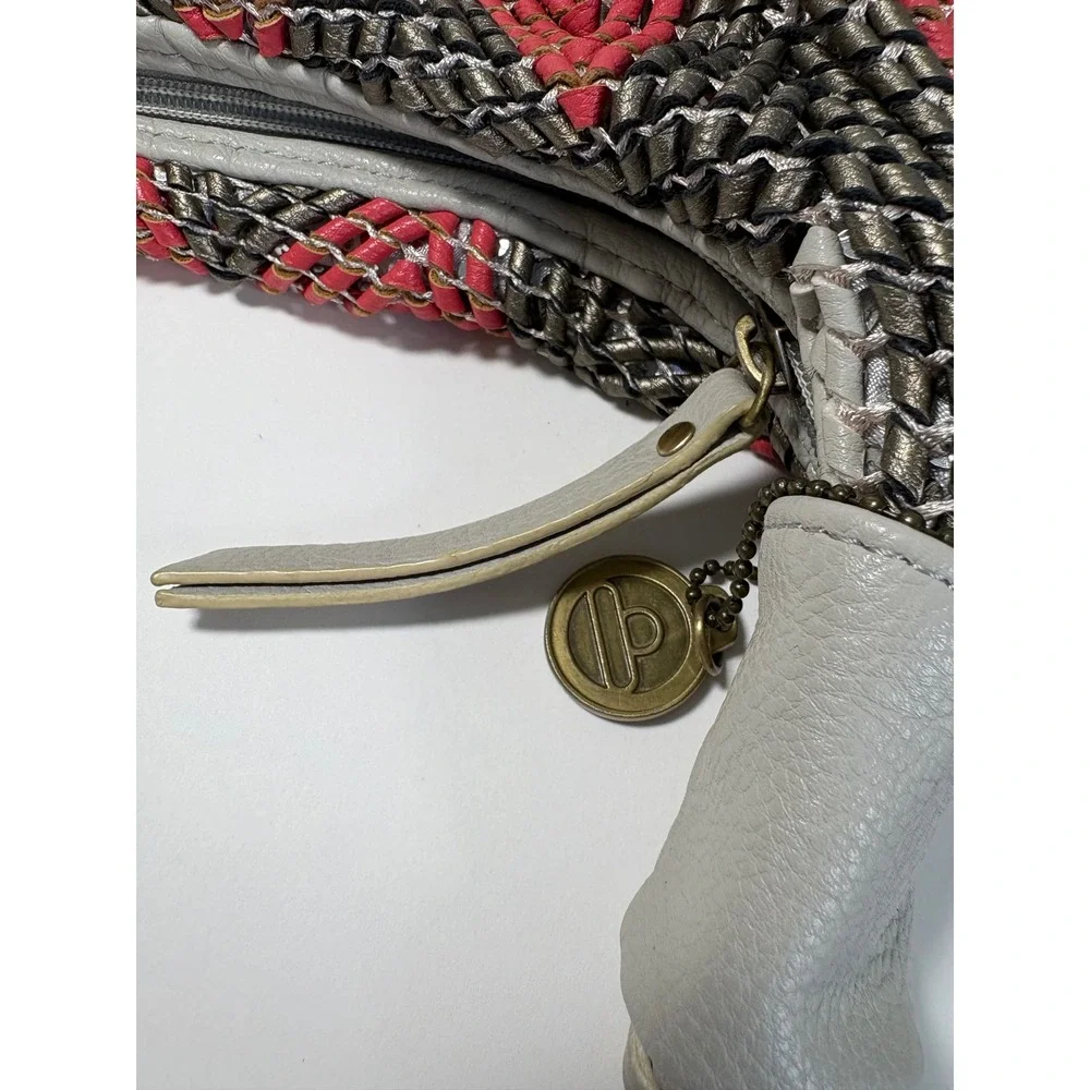 Big Buddha Woven Chevron Hobo Bag Red Grey Metallic Zig Zag Slouchy